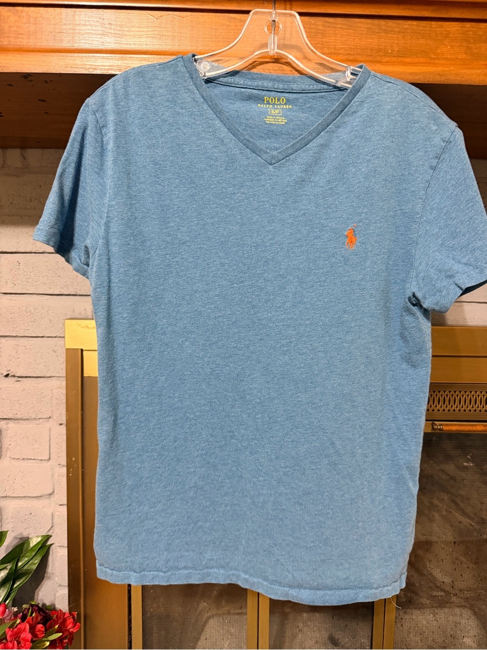 Polo by Ralph Lauren Blue V-Neck Short Sleeve Tee with Orange Pony